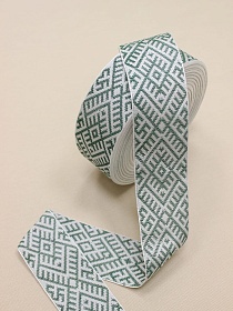 Жак.лента 54мм Зеленые славянские знаки на белом