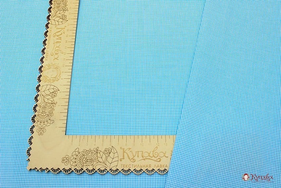 Ткань блузочно-сорочечная "Мелкая бирюзовая клетка", ш.1.5м, хлопок-100%, 100гр/м.кв