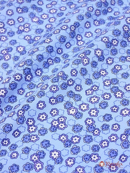 Плательный хлопок с микр.начесом "Мелкие цветочки на голубом", ш.1.5м, хлопок-100%, 180гр/м.кв