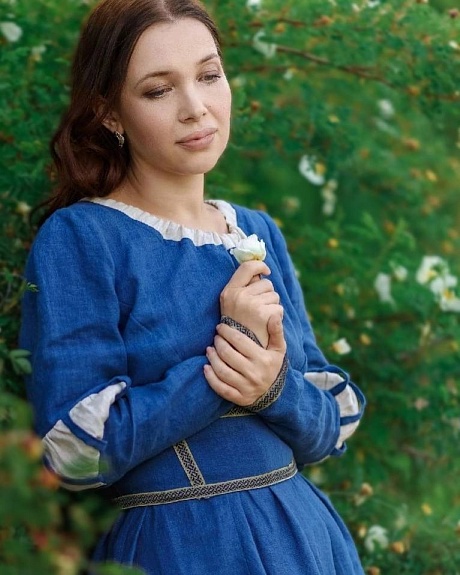 Платье в этно-стиле "Васильковый лен"