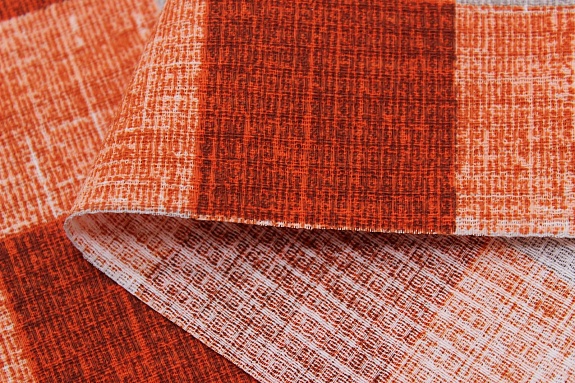 Вафельное полотно "Оранжево-серая клетка", ш.1.5м, хлопок-100%, 150гр/м.кв