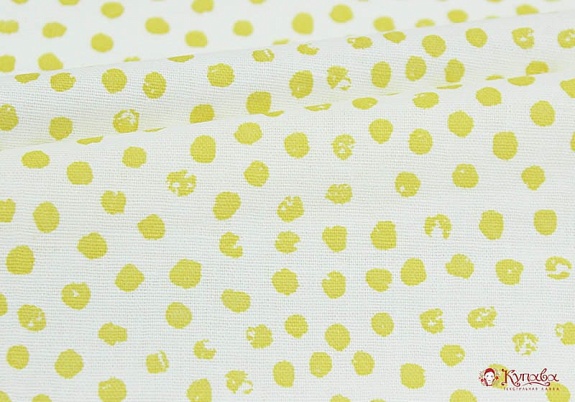 Полулен "Горчичный горох под набойку на белом", ш.1.5м, лен-30%, хлопок-70%, 147гр/м.кв