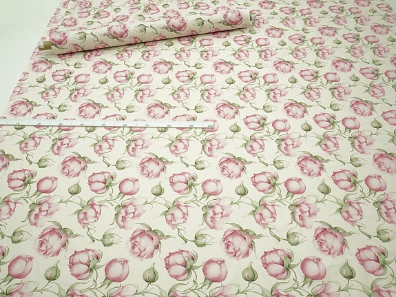 Бязь "Роскошные бутоны"(крупные цветы), (комп), ш.2.2м, хлопок-100%, 140гр/м.кв