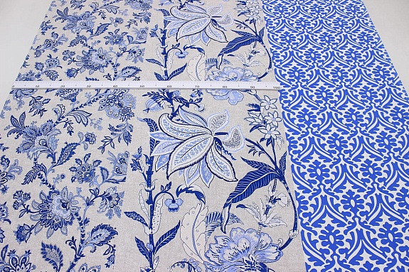 Рогожка Премиум ТРИО "Райский сад" цв.синий, шир.1.5м, хлопок-100%, 200гр/м.кв