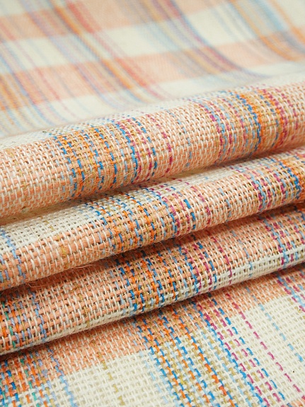 Холст полотенечный "Клетка меланж" цв.персик/суровый, ш.0.5м, лен-40%, хлопок-60%, 185гр/м.кв