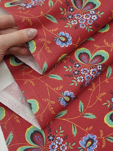 Перкаль "Марьюшка" цв.красный, ГОСТ, ш.1.5м, хлопок-100%, 125гр/м.кв