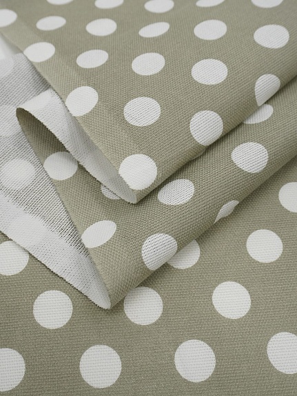 Мерный лоскут (ткань в отрезах) - Рогожка "Белый горох (20мм) на св.оливково-сером", ш.1.5м