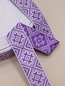 Жак.лента 32мм Сиреневый орнамент на белом