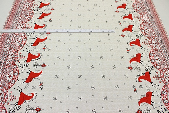 Рогожка "Мезенская роспись - кони", ш.1.5м, хлопок-100%, 165гр/м.кв