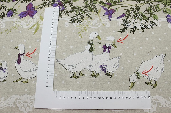 Брак(уценка) Полулен "Датский гусь по кайме" цв.фиолетовый, (на суровом), ш.1.5м, лен-30%, хл-70%