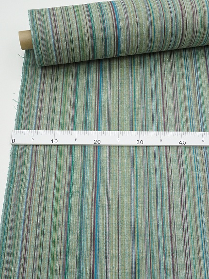 Полулен пестротканый "Зелено-бордовый меланж - полоска", ш.1.6м, лен-50%, хлопок-50%, 160гр/м.кв