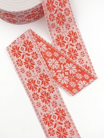 Жак.лента 70мм Алый славянский орнамент на св.розовом