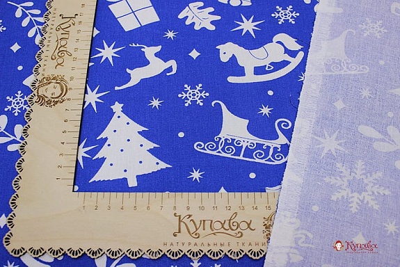 Бязь"Зимнее настроение" цв.василек, ш.1.5м, хлопок-100%, 140гр/м.кв