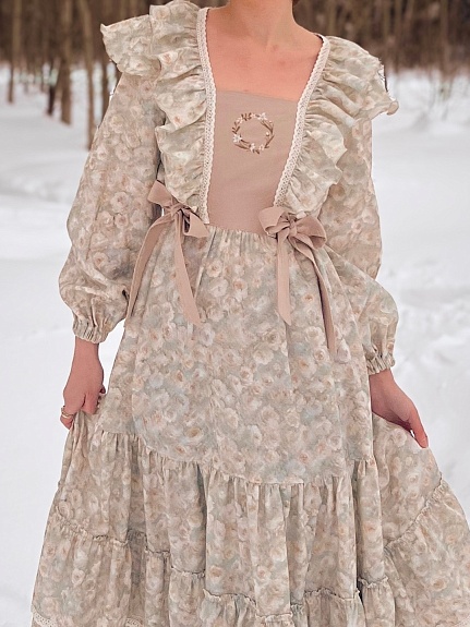 Платье из хлопка персик "Акварельная мечта"