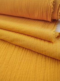 Муслин двухслойный с эффектом жатости цв.Куркума, ш.1.35м, хлопок-100%, 110гр/м.кв
