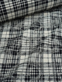 Фуле с вареным эффектом "Клетка" цв.черный/сливочный, ш.1.4м, хлопок-100%, 160гр/м.кв