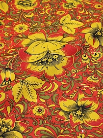 Мерный лоскут (ткань в отрезах) - Бязь "Хохлома на красном", ш.1.5м, хлопок-100%, 120гр/м.кв