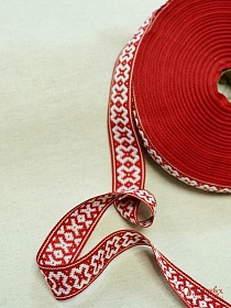 Жак.лента 25мм Оберег белые крестики на красном