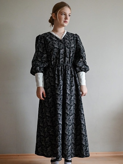Платье из Теплого хлопка "Осенние травы" цв.черный