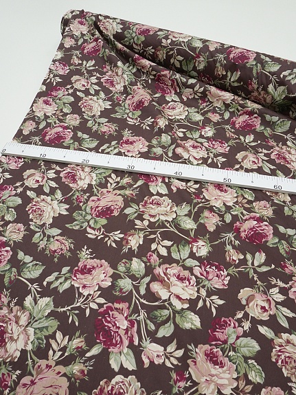 Сатин "Античные розы" цв.горький шоколад, ш.1.6м, хлопок-100%, 110гр/м.кв