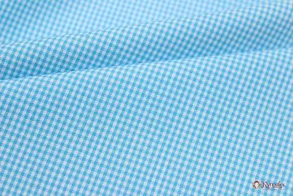 Ткань блузочно-сорочечная "Мелкая бирюзовая клетка", ш.1.5м, хлопок-100%, 100гр/м.кв