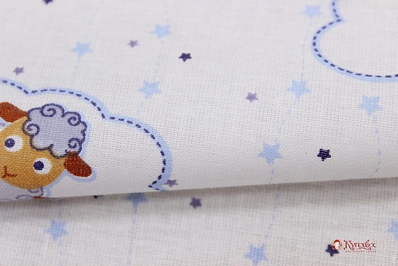 Ситец "Овечки в облачке на белом",  ш.0.95м, хлопок-100%, 100гр/м.кв