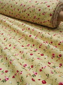 Импорт. хлопок "Розовые бутоны на фисташковом в горошек", СОРТ2, ш.1.45м, хлопок-100%, 105гр/м.кв
