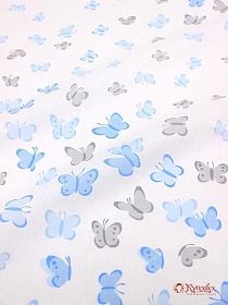 Бязь "Летние бабочки" цв. голубой, серый, ш.1.5м, хлопок-100%, 120гр/м.кв