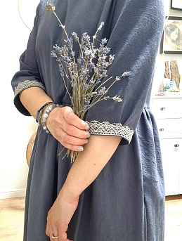 Платье из крапивы с хлопком цв.темно-серый с синим оттенком