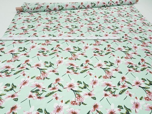 Штапель "Сладкое благоухание" цв.морозная мята, ш.1.46м, вискоза-100%, 90гр/м.кв