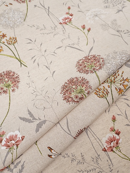 Полулен "Черемша - горчичные цветы" (на суровом), СОРТ2, ш.1.5м, лен-30%, хлопок-70%, 140гр/м.кв