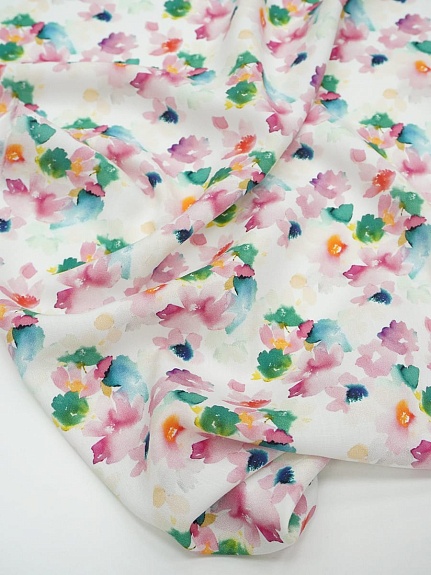 Штапель Премиум (Digital) "Нежная акварель(розовые цветы)", ш.1.45м, вискоза-100%, 110гр/м.кв