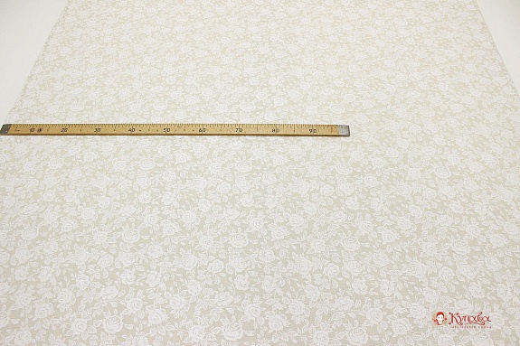 Полулен "Белые розы на суровом", ВИД2, ш.1.5м, лен-30%, хлопок-70%, 140гр/м.кв