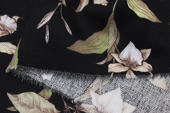 Плательная вискоза "Цветочный вернисаж" цв.черный, ш.1.45м, вискоза-100%, 125гр/м.кв