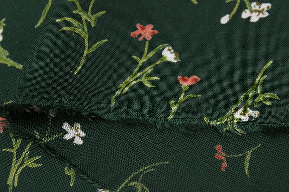 Штапель Премиум "Маленькие цветочные веточки на темно-зеленом", ш.1.45м, вискоза-100%, 120гр/м.кв