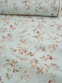 Ткань Дак "Примавера - средние цветы" цв.нежная мята, ш.1.8м, хлопок-65%, п/э-35%, 205гр/м.кв