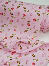 Штапель Премиум Цифр.печать "Изящные розочки" цв.светло-розовый, ш.1.45м, вискоза-100%, 110гр/м.кв