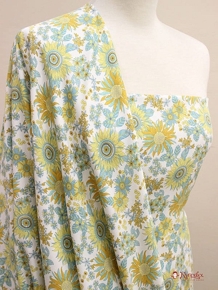 Плательная вискоза "Солнечное лето" цв.желтый/мята, ш.1.47м, вискоза-100%, 138гр/м.кв