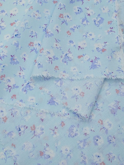 Штапель "Рослини" цв.голубой, ш.1.45м, вискоза-100%, 105гр/м.кв