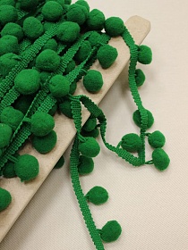 Тесьма "Помпоны" цв.бархатный зеленый, шир.тесьмы без помпона-10мм; помпон Ø-20мм, п/э-100%