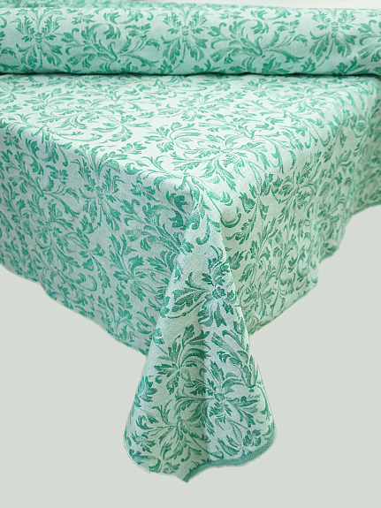 Полульняной жаккард "Перепев" цв.нефритовый, ш.1.6м, лен-50%, хлопок-50%, 210гр/м.кв