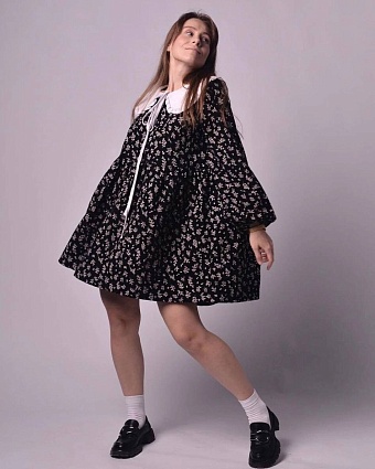 Платье с белым воротничком из теплого хлопка "Луана"