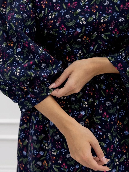 Платье из Теплого хлопка "Разнотравье на чернильном"