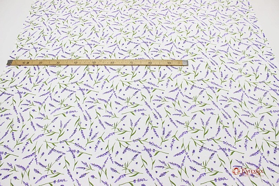 Полулен "Аромат лаванды на белом", ш.1.5м, лен -30%, хлопок-70%, 140гр/м.кв