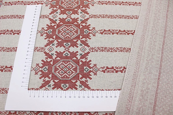 Полулен "Лошадки" цв.бордовый (на суровом), ш.1.5м, лен-30%, хлопок-70%, 145гр/м.кв