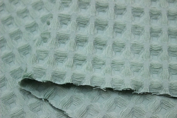 Вафельное премиум-полотно "Бохо" цв.св.мятная дымка, ш.1.44м, хлопок-100%, 240гр/м.кв