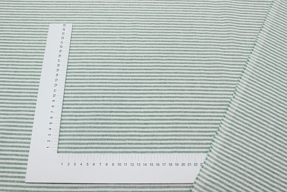 Полулен постельный с эфф. мятости "Мятно-зеленый меланж-узкая полоска", (комп), ш.2.65м