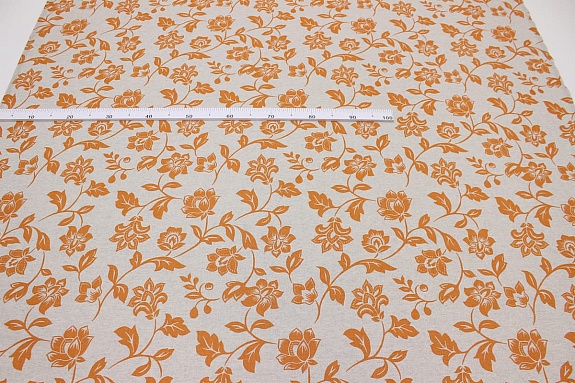 Полулен "Оранжевые цветы" (на т.суровом), ш.1.5м, лен-30%, хлопок-70%, 147гр/м.кв