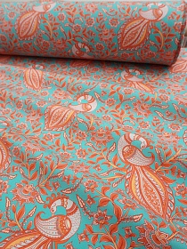 Перкаль Премиум Цифр.печать "Павлины на бирюзовом фоне", ш.1.5м, хлопок-100%, 120гр/м.кв