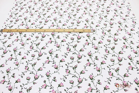 Полулен "Зайцевские розочки на белом", ш.1.5м, лен-30%, хлопок-70%, 140гр/м.кв#017702